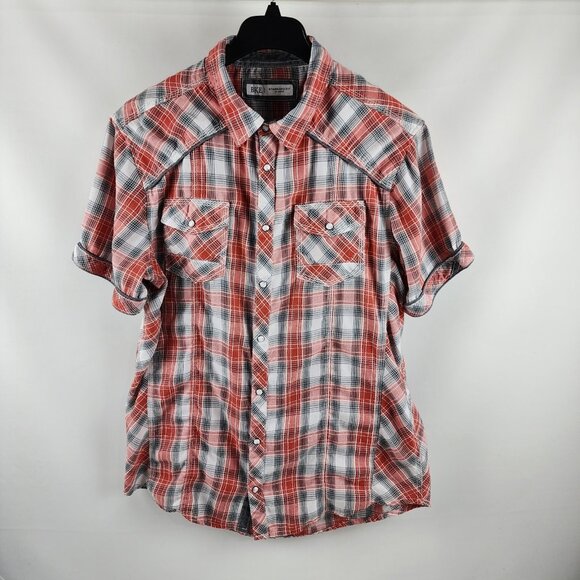BKE Shirt Men XL Multi Plaid Pearl Snap Standard Fit S/S Button Up - Picture 1 of 6